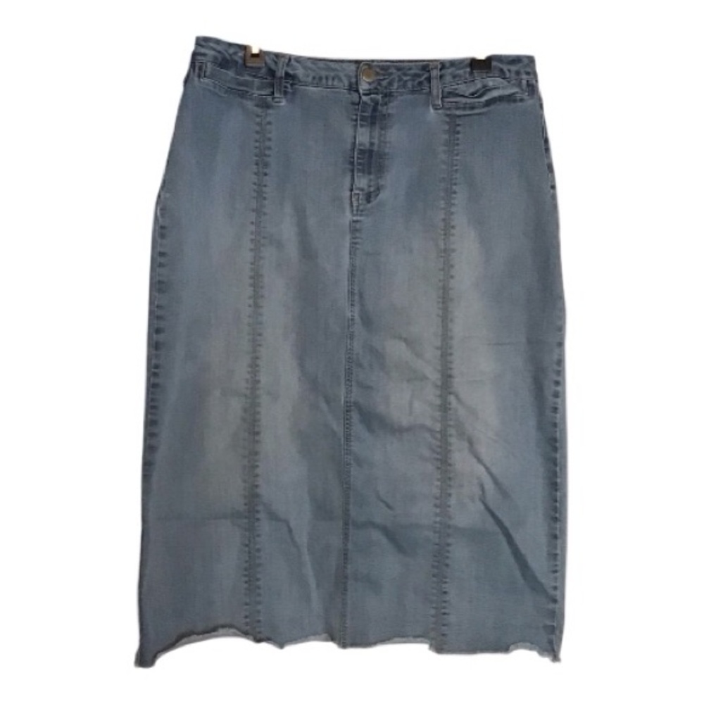 Cato 16W Denim Blue Jean Distressed Raw Edge Hem Women's Skirt Modest